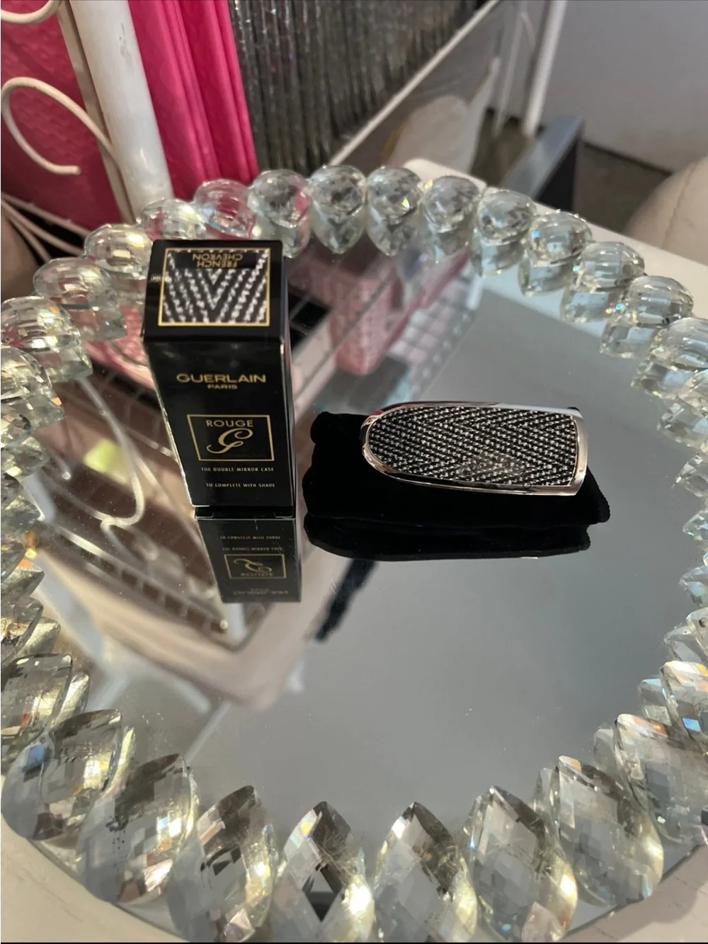 Guerlain Rouge G Lipstick Double Mirror Case in French Chevron